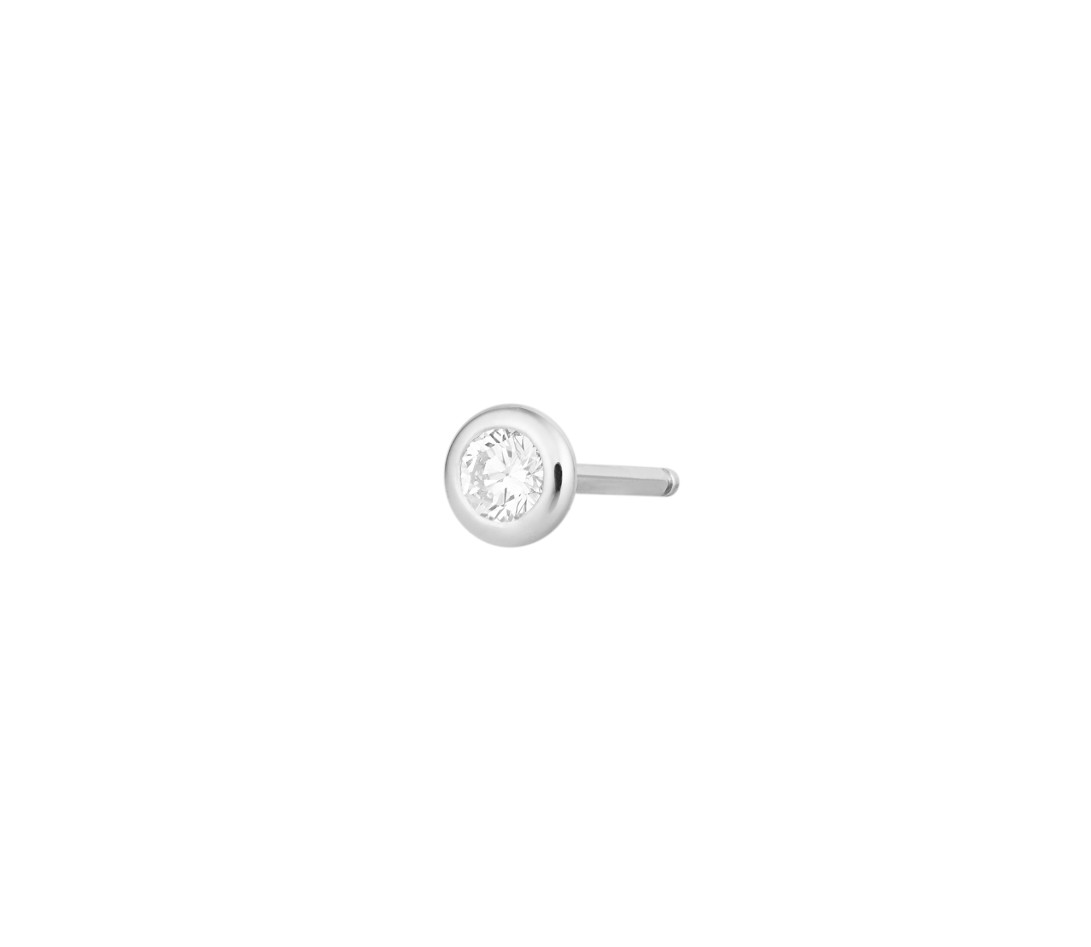 Mono boucle d'oreille puce ORIGINE en or blanc 18K recyclé et diamant de synthèse 0,1ct - Vue 1