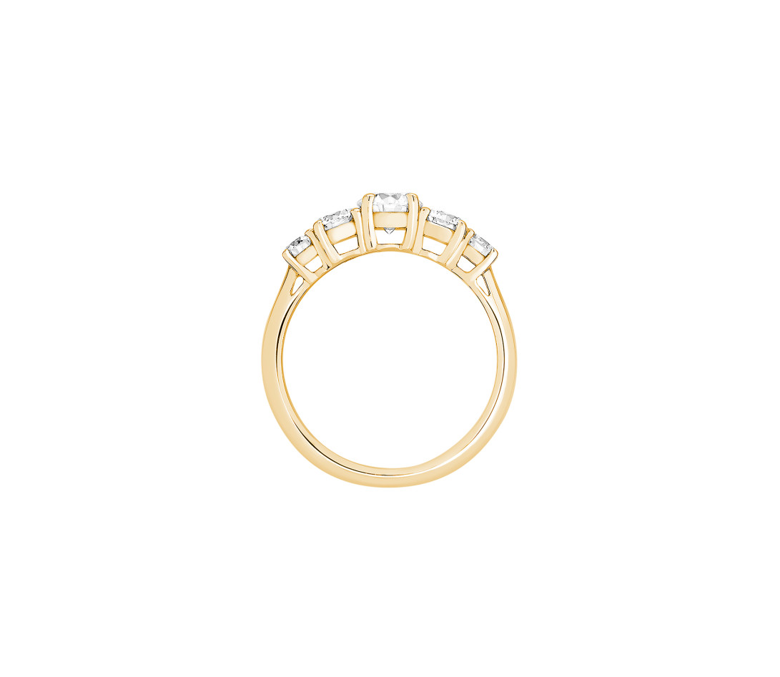 Bague solitaire Quintet - Or jaune 18K (4,50 g), 5 diamants 1,20 cts - Profil