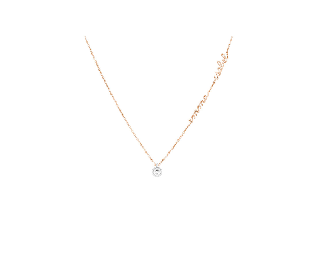 Collier ORIGINE personnalisé 2 prénoms en or rose 18K et diamants de synthèse - Courbet - Porté