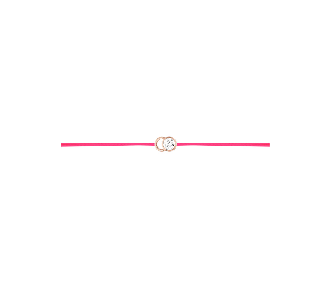 Bracelet cordon LET'S COMMIT rose fluo en or rose - Profil