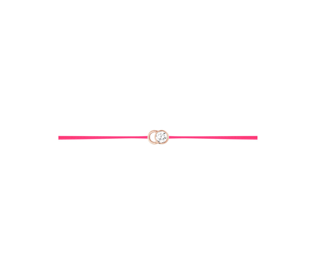 Bracelet cordon LET'S COMMIT rose fluo en or rose - Profil