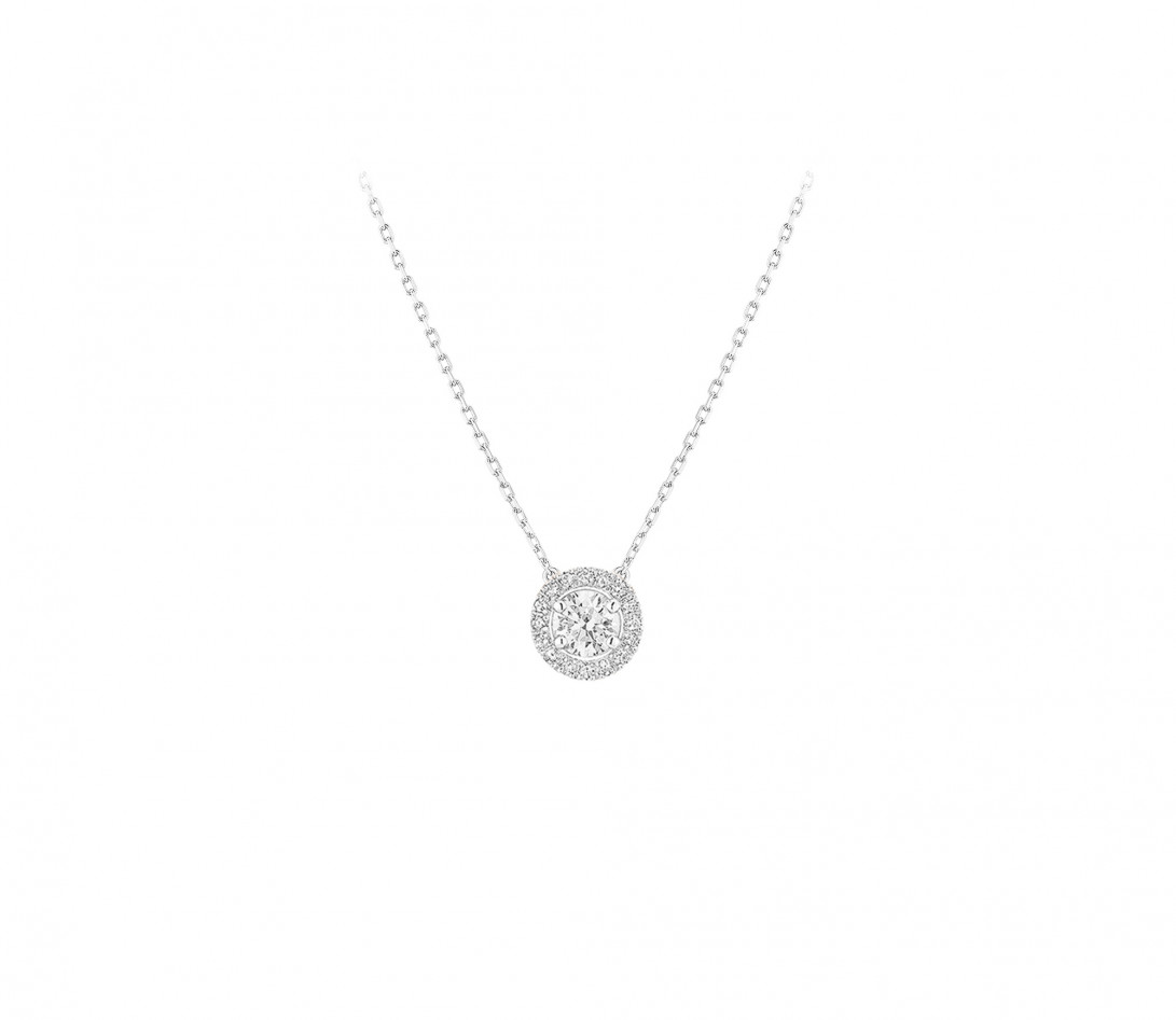 Collier Halo en or blanc et diamants de synthèse 0,9ct