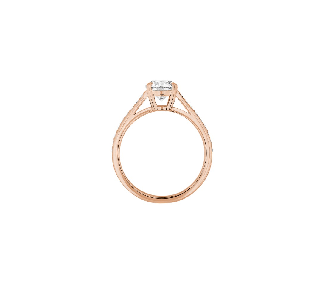 Solitaire Classique Courbet 4 griffes pavé en or rose - vue 3