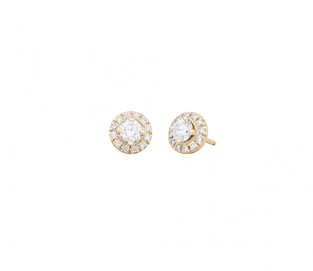 Boucles d'oreilles puces Halo en or jaune et diamants de synthèse 0,3ct