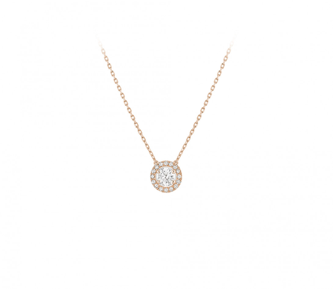 Collier Halo en or rose et diamants de synthèse 1ct