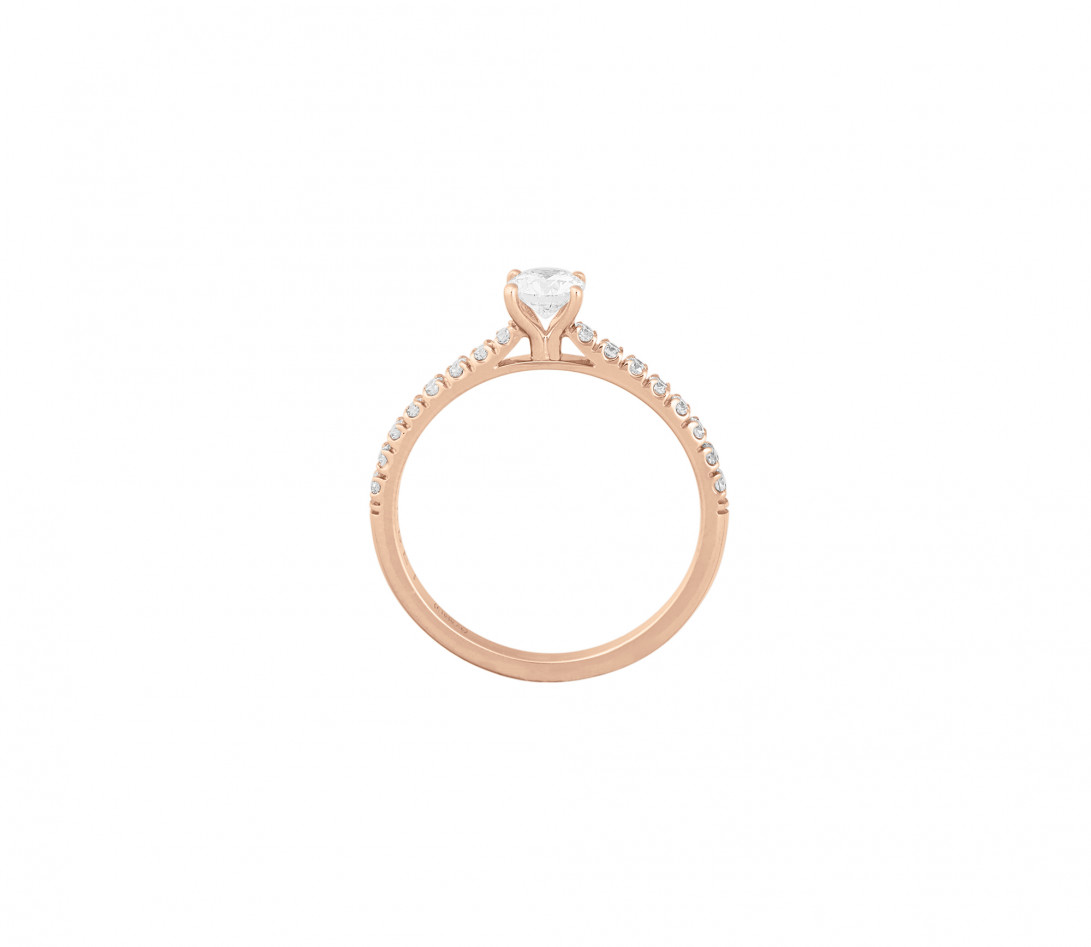 Solitaire quatre griffes - Or rose 18K (2,20 g), diamants 0,3 cts - Profil