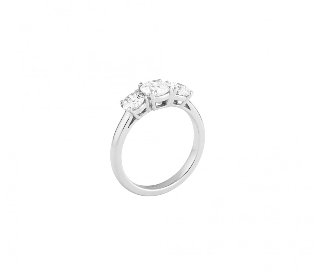 Bague solitaire Trio - Or blanc 18K (4,90 g), 3 diamants 2 cts - Côté