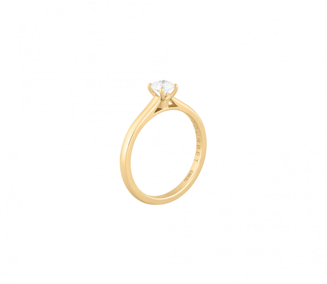 Solitaire quatre griffes - Or jaune 18K (2,70 g), diamant 0,1 carat - Côté