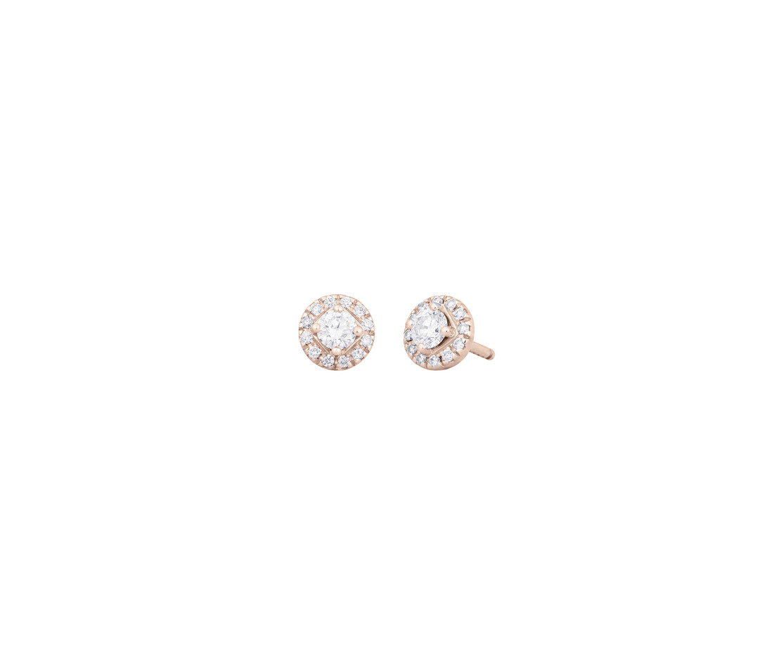 Boucles d'oreilles puces Halo en or rose et diamants de synthèse 0,1ct