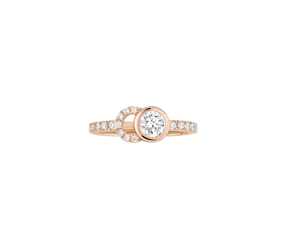 Bague CO demi pavée - Or rose 18K, diamants synthétiques - Vue 1