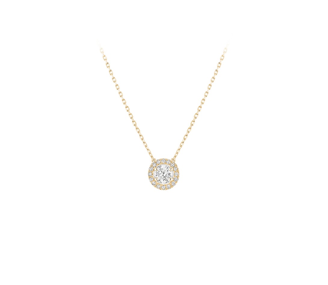 Collier Halo en or jaune et diamants de synthèse 2ct