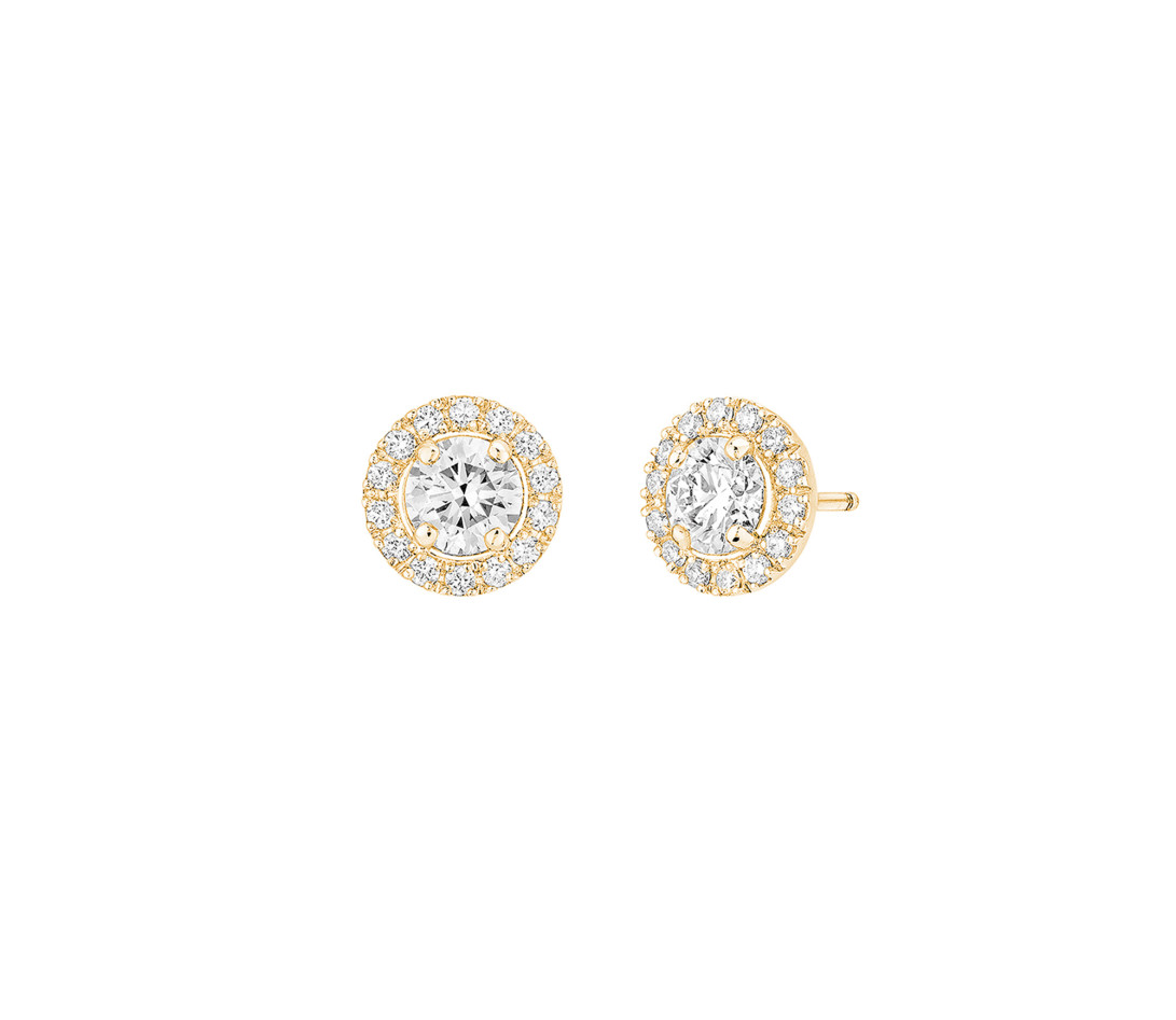 Boucles d'oreilles Halo en or jaune et diamants de synthèse 1,5ct