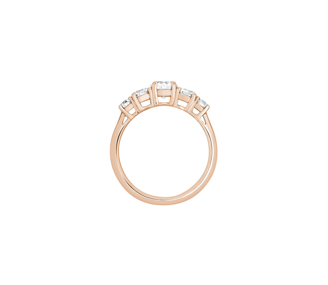Bague solitaire Quintet - Or rose 18K (4,50 g), 5 diamants 1,20 cts - Profil