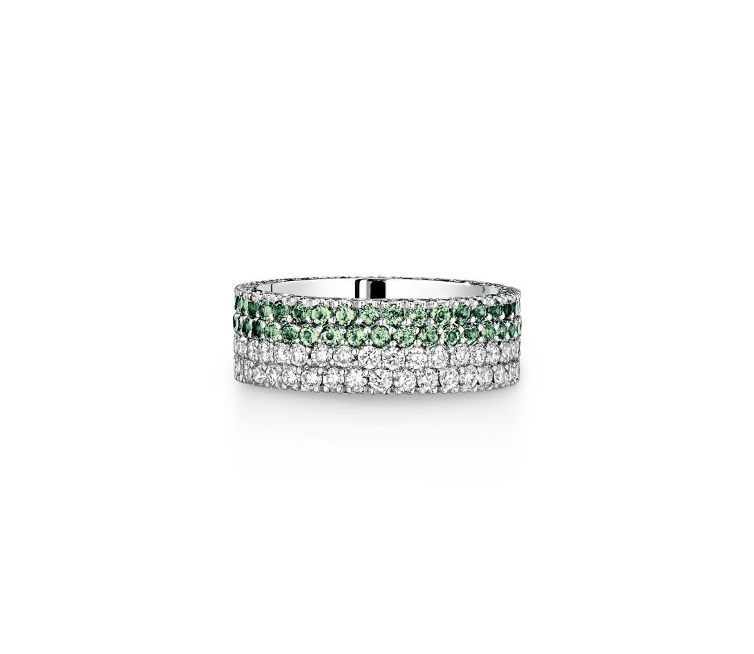 Bague TENNIS pavée PM vert et blanc en or blanc - vue 1