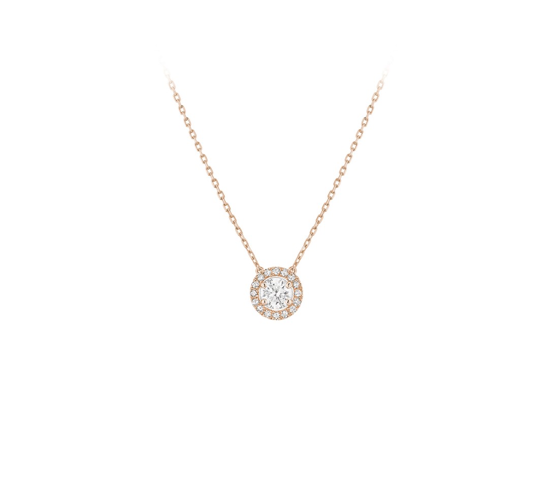 Collier Halo en or rose et diamants de synthèse 2ct