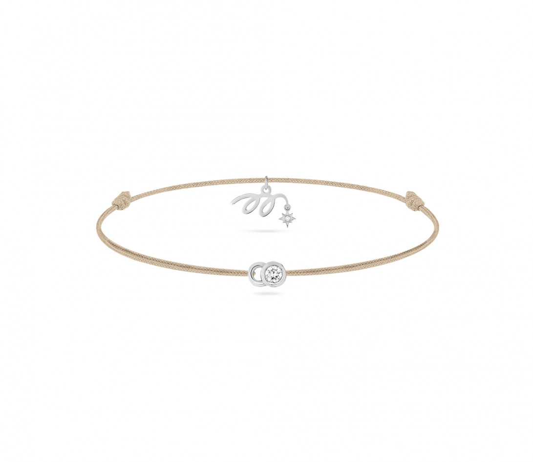 Bracelet cordon LET’S COMMIT MARZIA X COURBET « M » beige sable en or blanc - packshot -Courbet