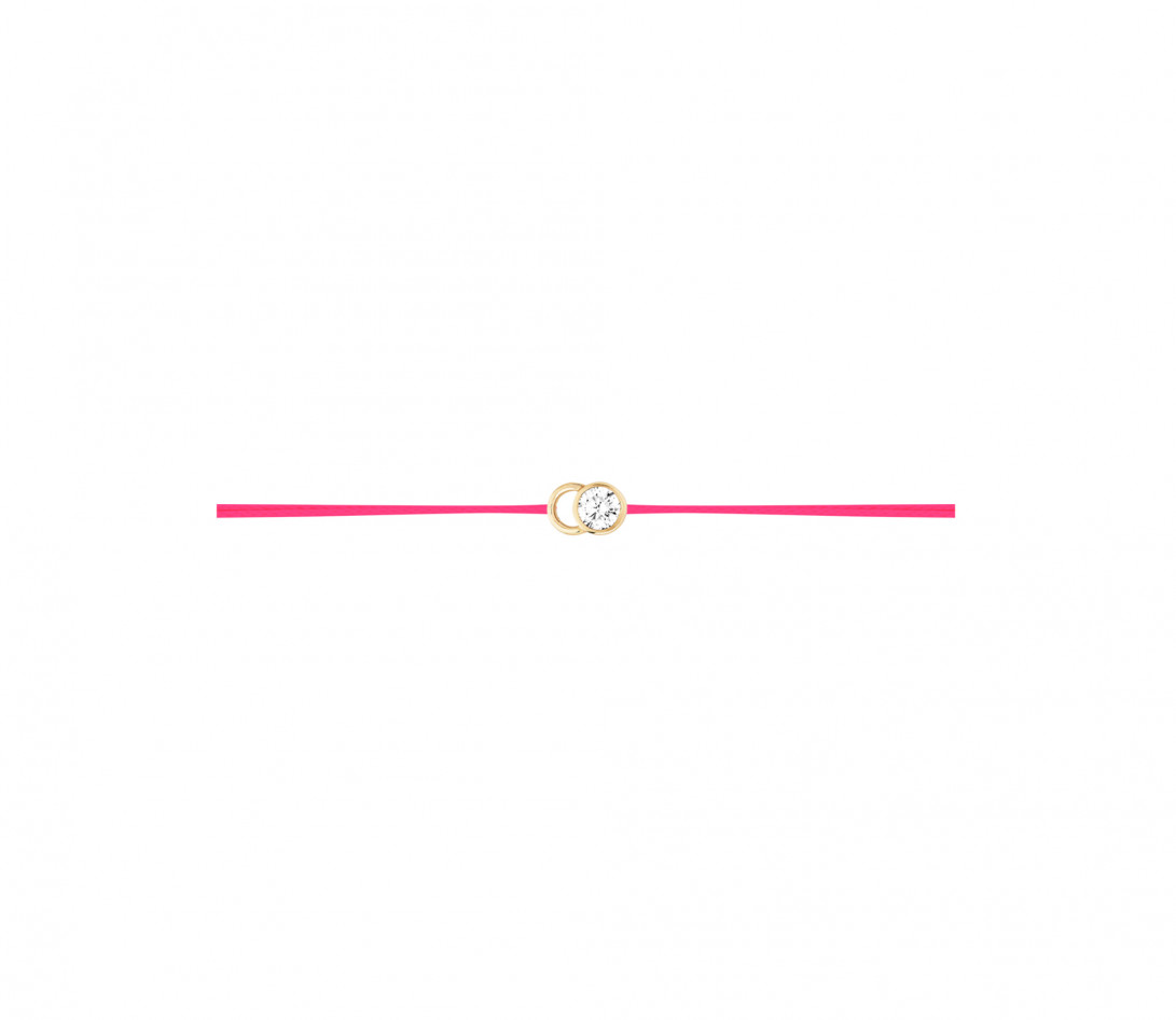 Bracelet cordon LET'S COMMIT rose fluo en or jaune - Profil