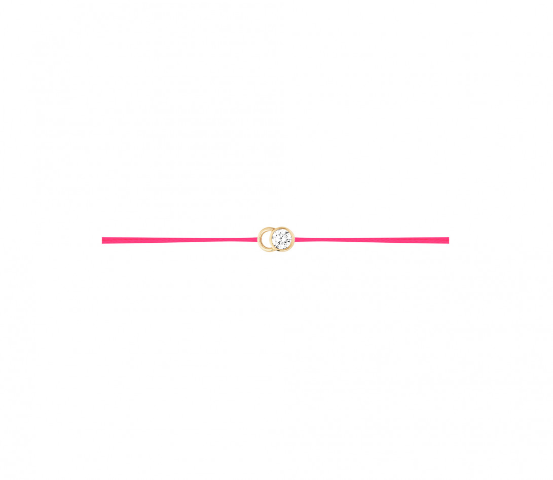 Bracelet cordon LET'S COMMIT rose fluo en or jaune - Profil