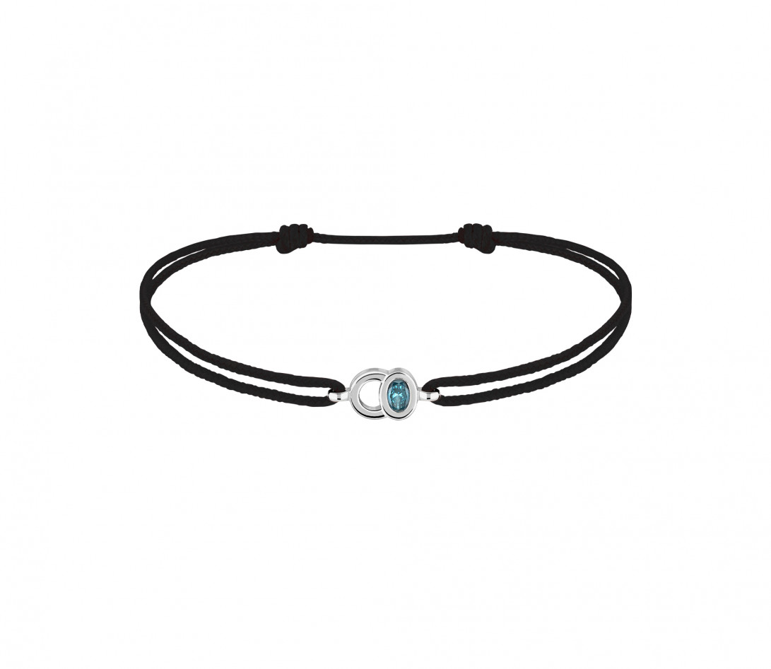 Bracelet cordon Edition Spéciale noir carbone ovale bleu en or blanc - vue 1