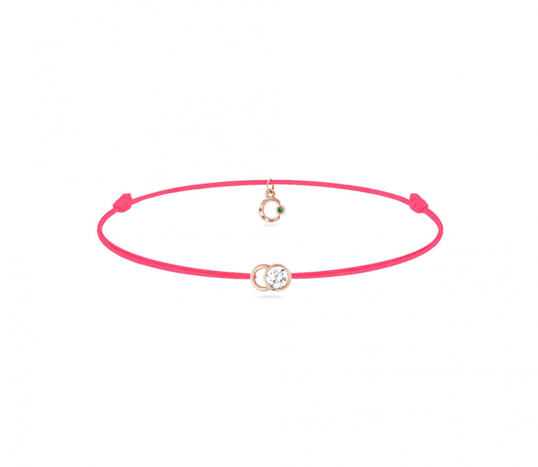 Bracelet cordon LET'S COMMIT rose fluo en or rose - Face