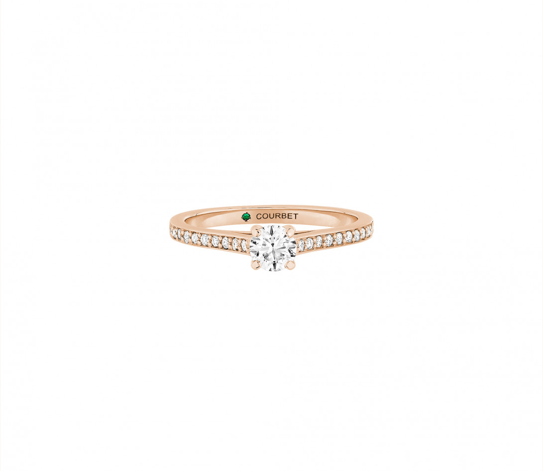 Solitaire Classique Courbet 4 griffes pavé en or rose - vue 1