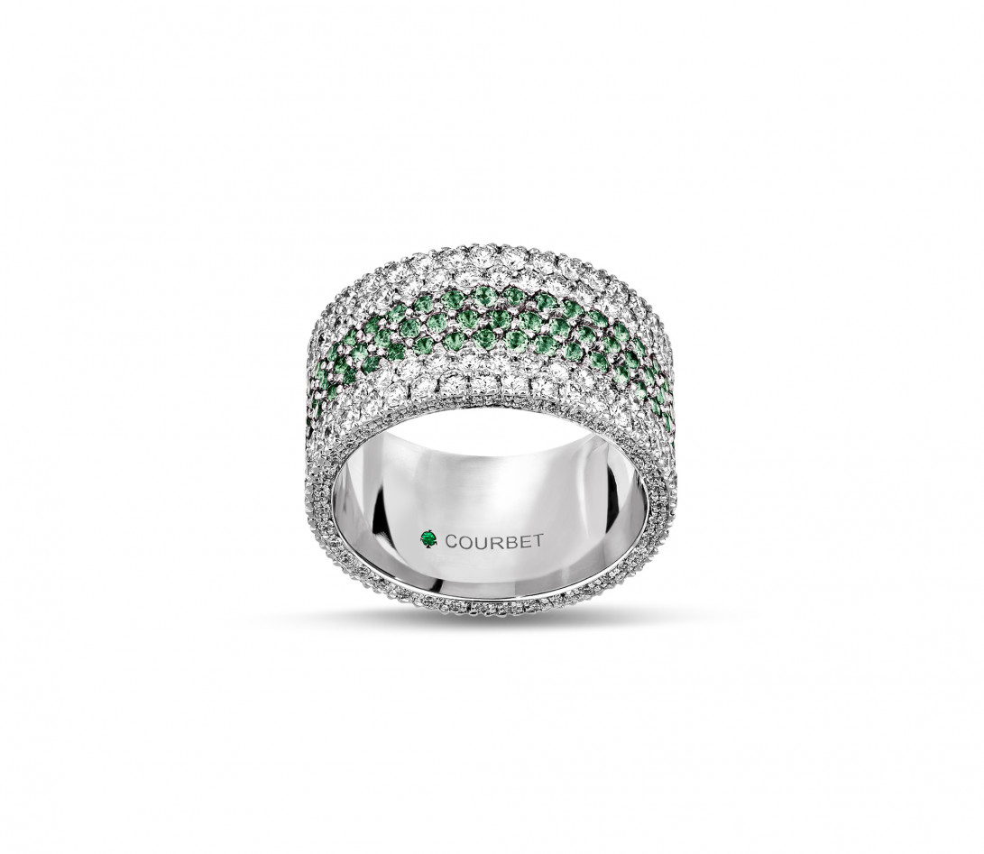 Bague TENNIS pavée vert et blanc en or blanc - vue 3