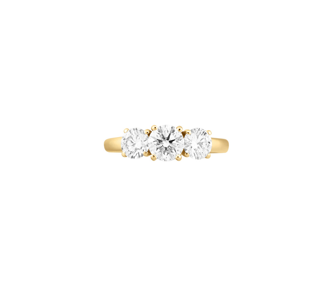 Bague solitaire Trio - Or jaune 18K (4,90 g), 3 diamants 2 cts - Face