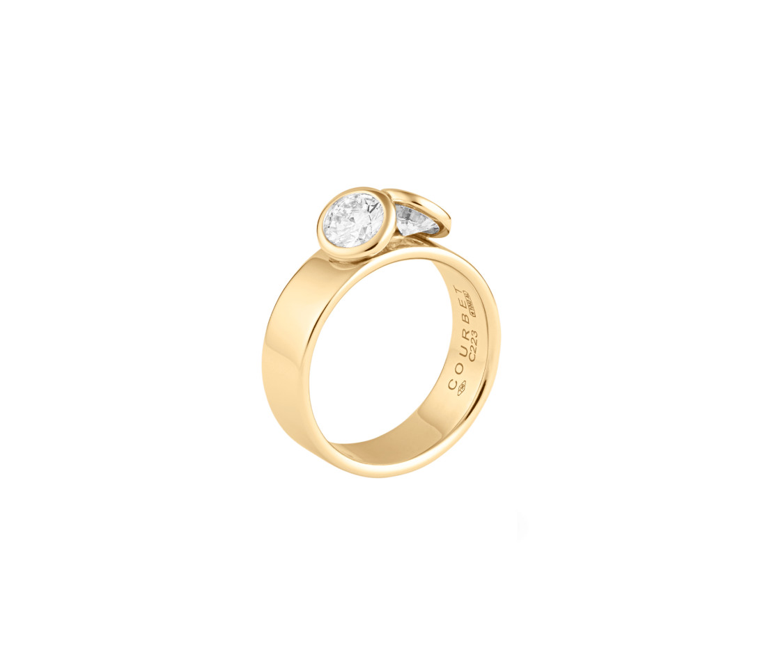 Bague 2 Courbet - Or jaune 18K (7,00g), 2 diamants 1ct- Face