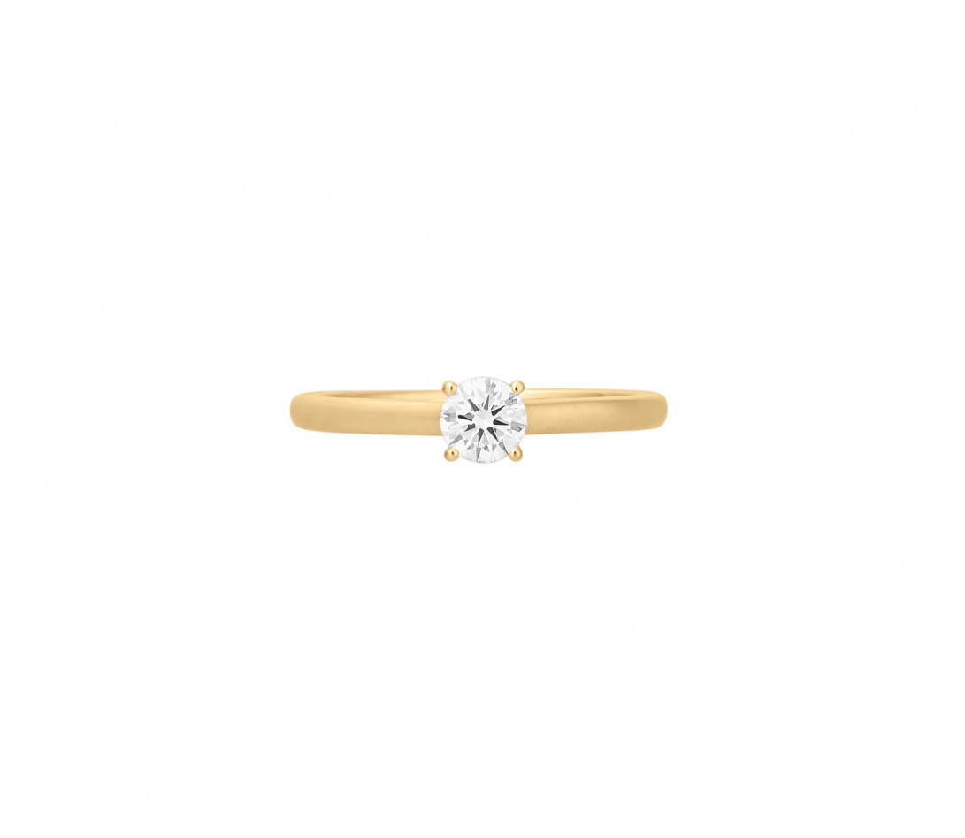Solitaire quatre griffes - Or jaune 18K (2,70 g), diamant 0,1 carat - Face