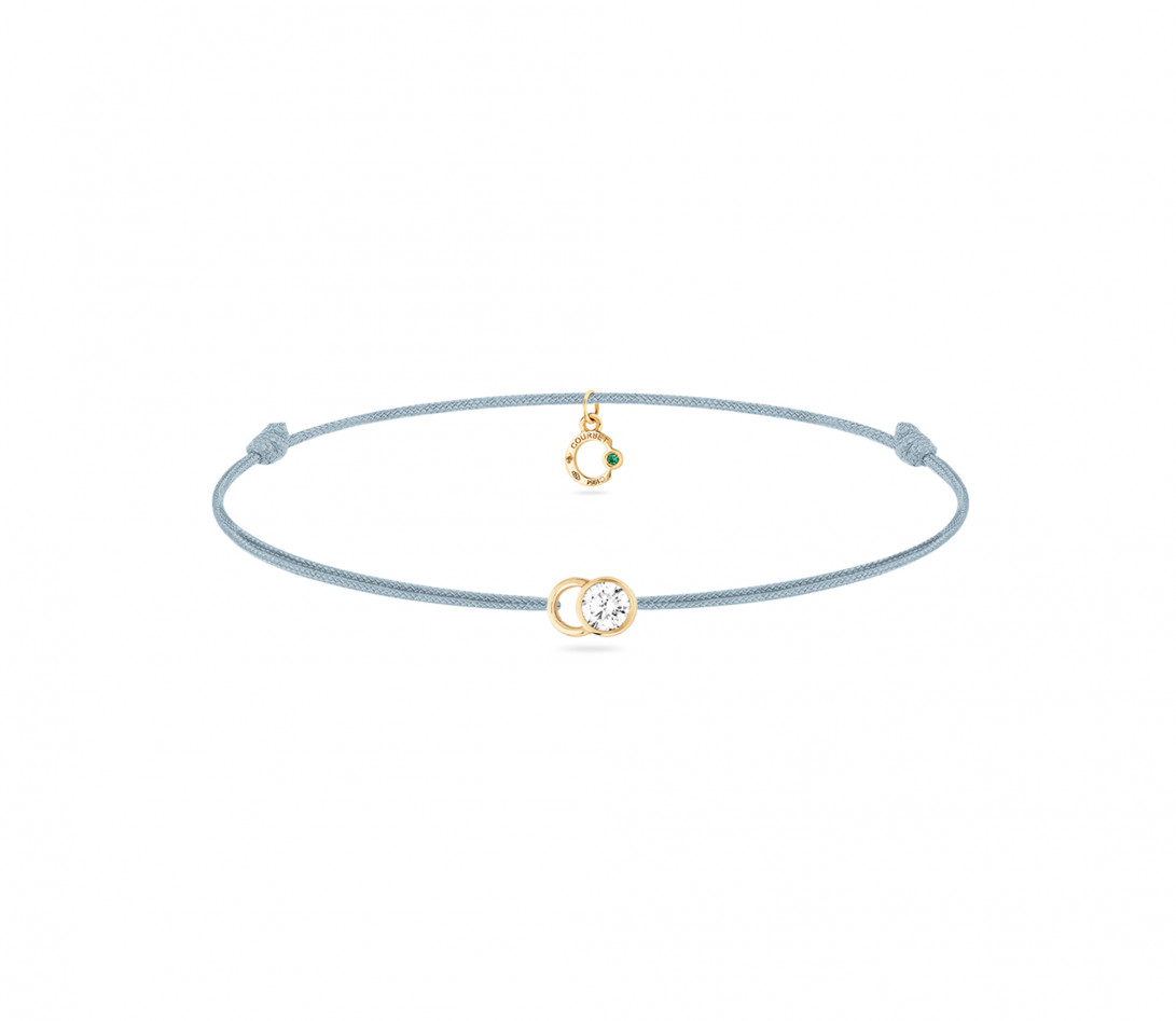 Bracelet cordon LET'S COMMIT bleu nuage en or jaune - Face