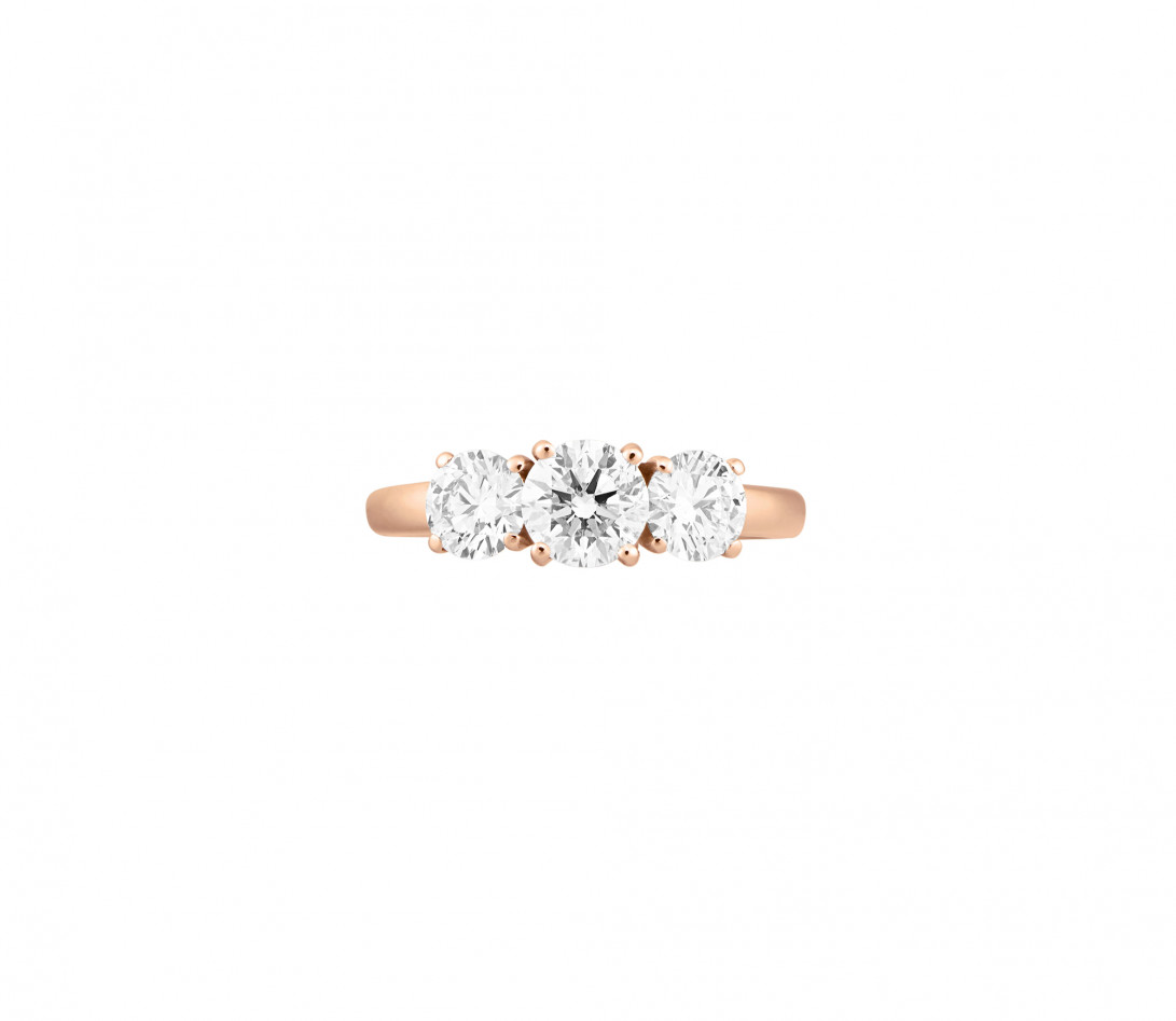 Bague solitaire Trio - Or rose 18K (4,90 g), 3 diamants 2 cts - Face