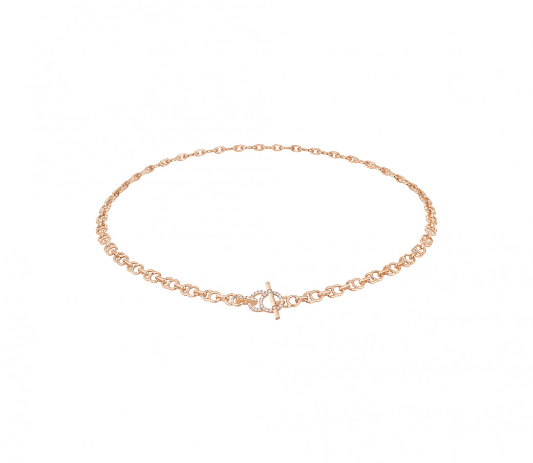 Collier chaîne CELESTE 38cm fermoir pavé en or rose - P2