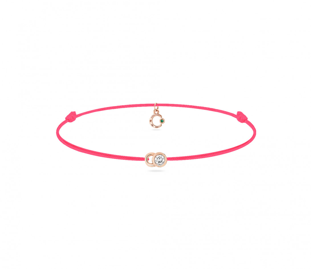 Bracelet cordon LET'S COMMIT rose fluo en or rose - Face