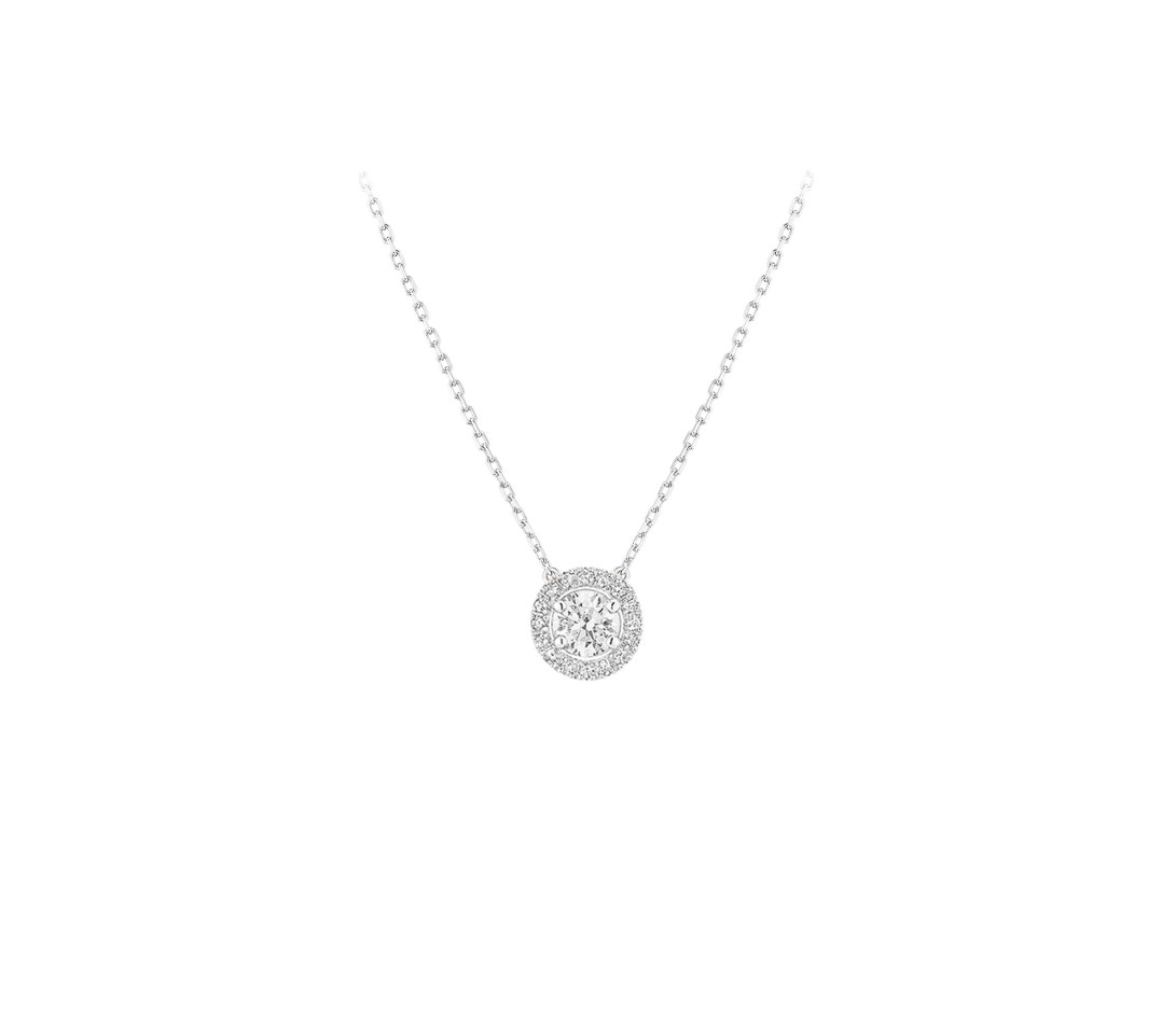 Collier Halo en or blanc et diamants de synthèse 0,8ct