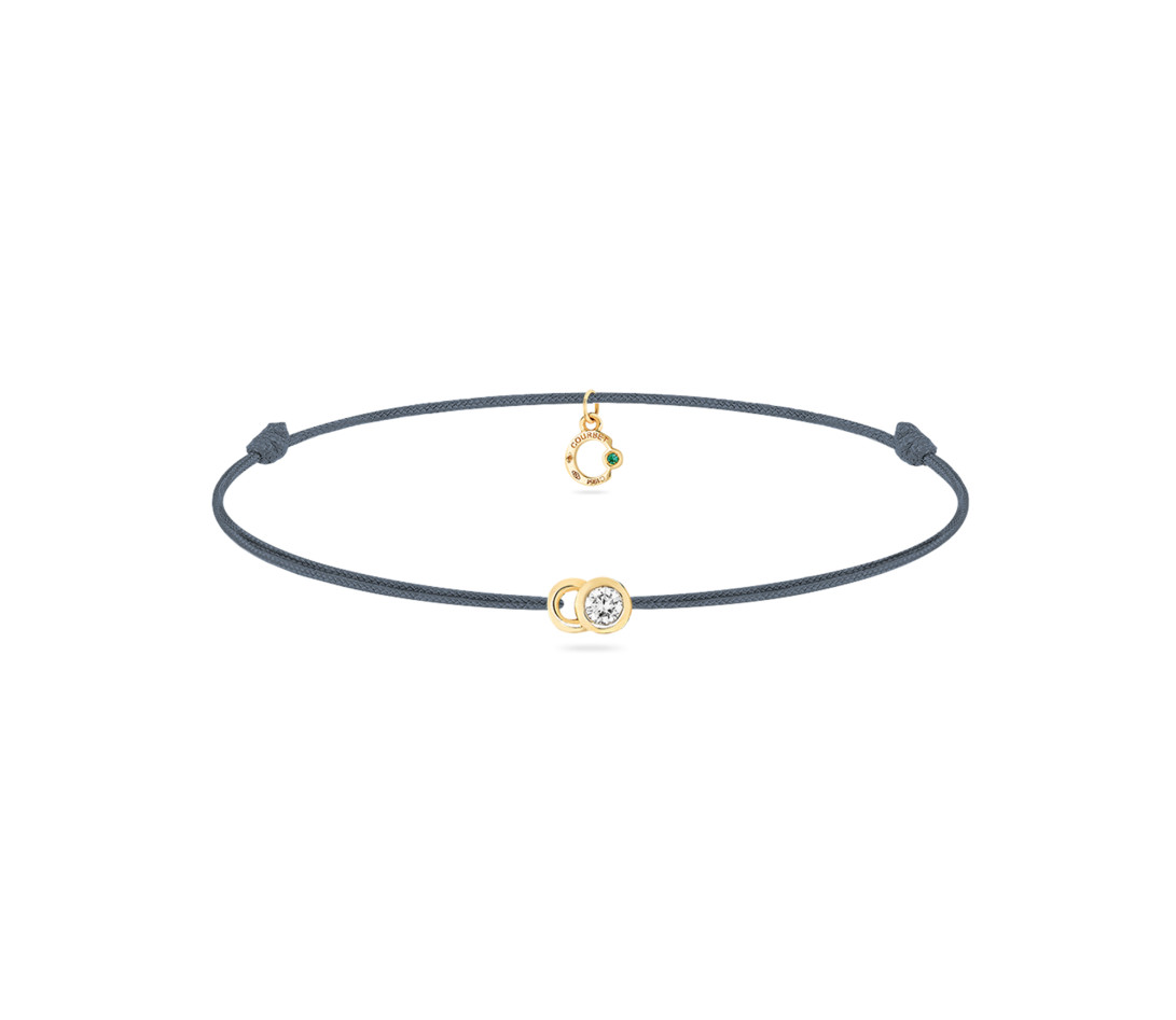 Bracelet cordon LET'S COMMIT bleu orage en or jaune - Face