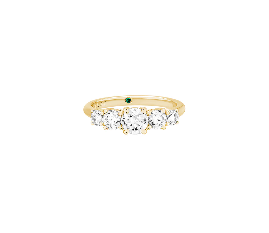 Bague solitaire Quintet - Or jaune 18K (4,50 g), 5 diamants 1,20 cts - Face