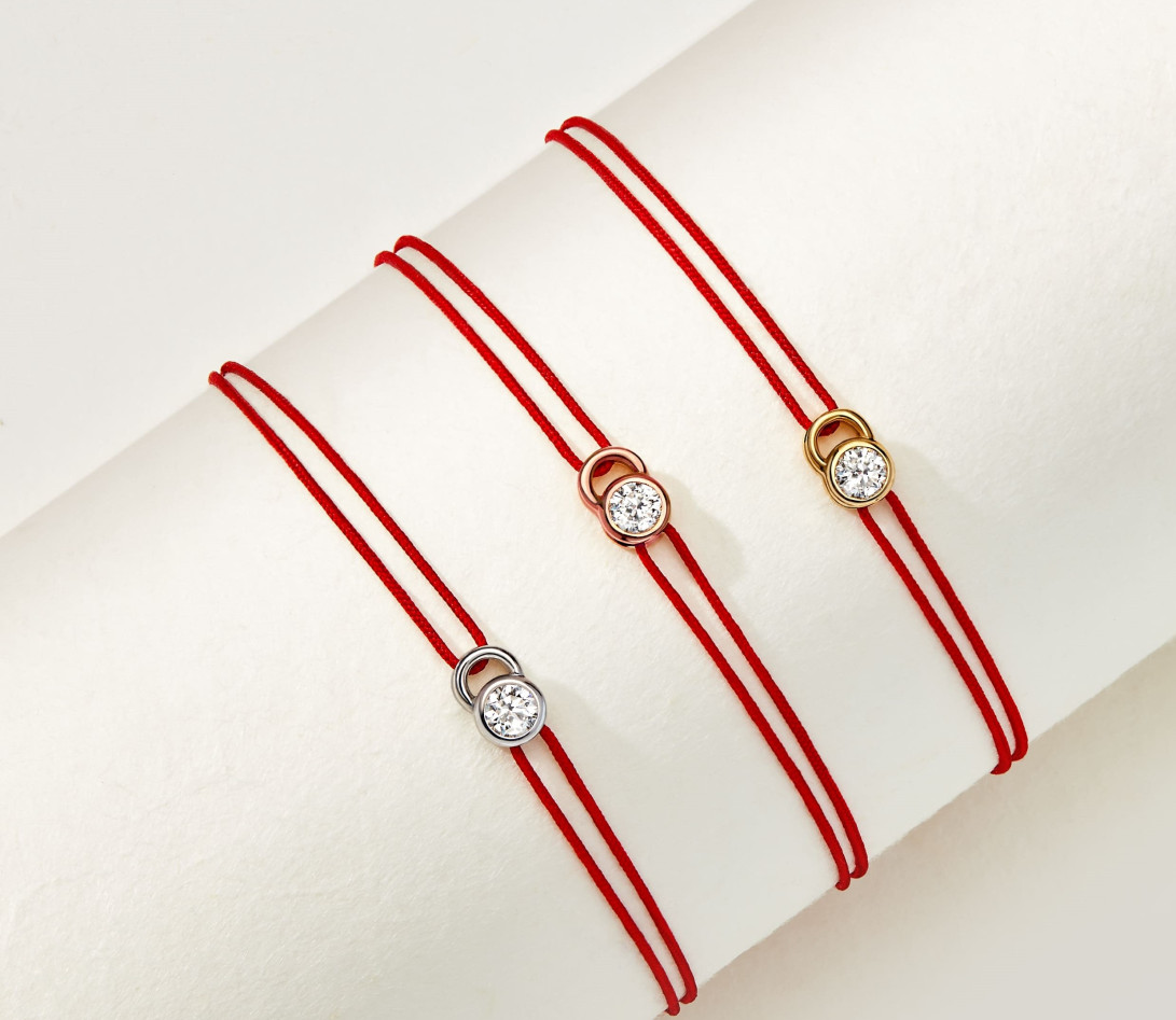 Bracelet cordon LET'S COMMIT rouge carmin en or blanc - NM