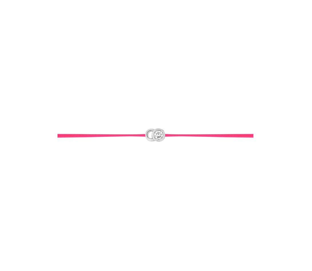 Bracelet cordon LET'S COMMIT rose fluo en or blanc - Profil