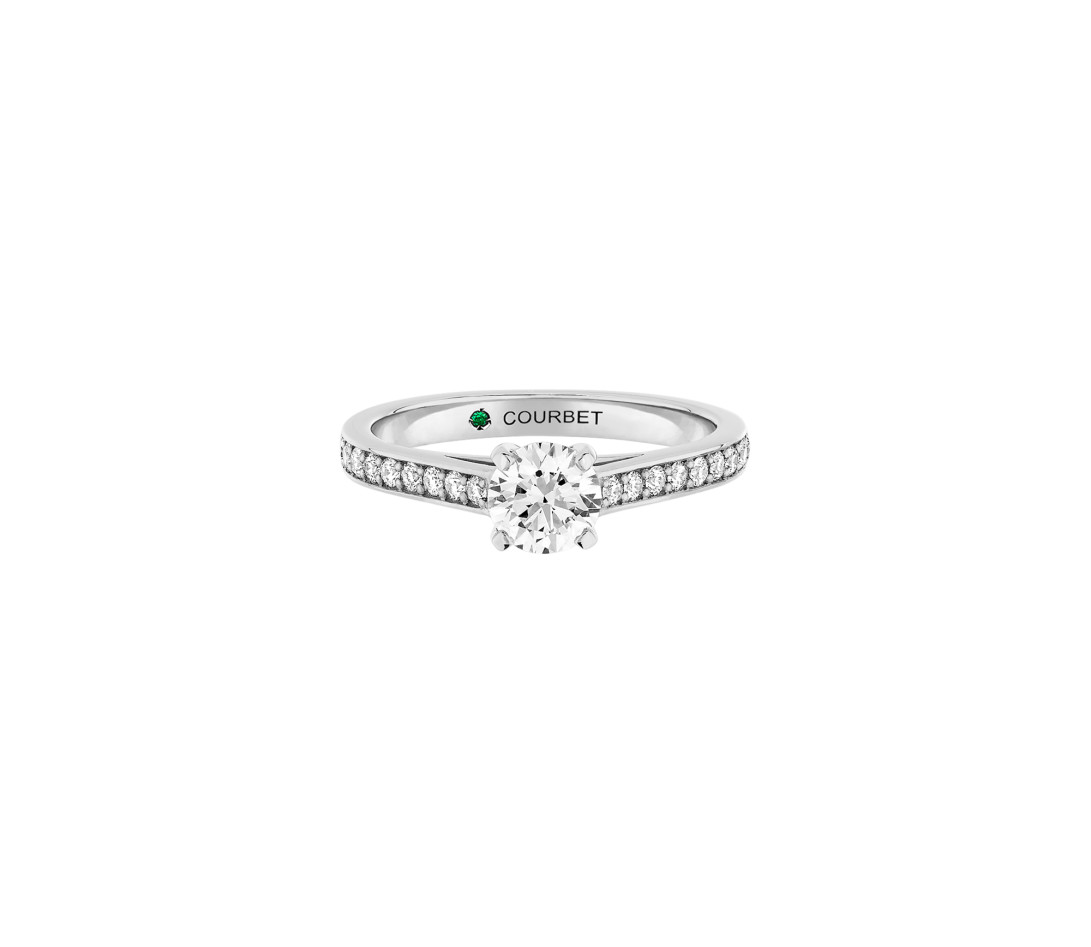 Solitaire Classique Courbet 4 griffes pavé en or blanc - vue 1