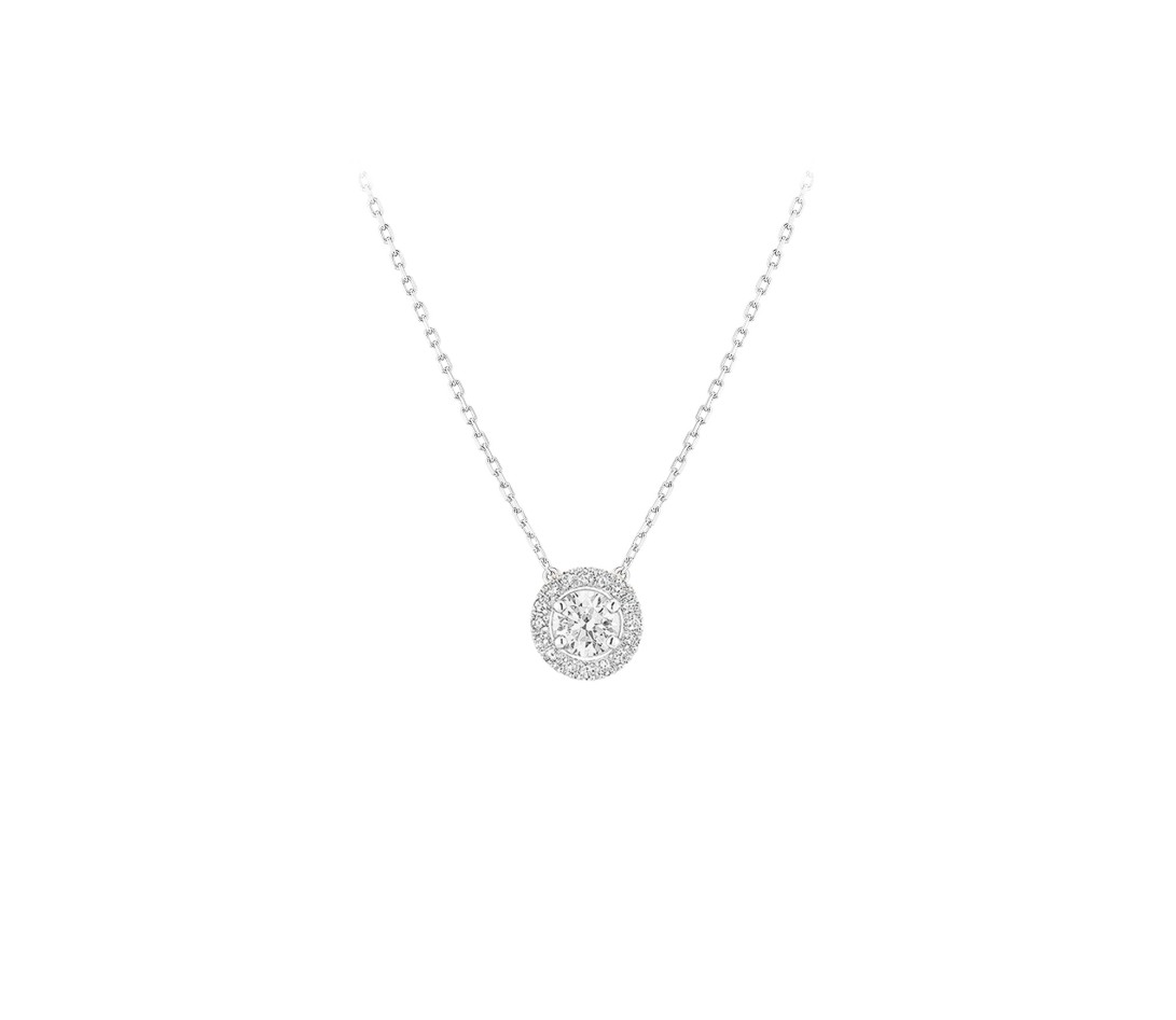 Collier Halo en or blanc et diamants de synthèse 2ct