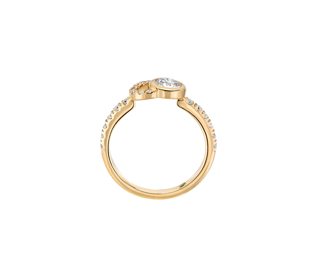 Bague CO demi pavée - Or jaune 18K, diamants synthétiques - Vue 3