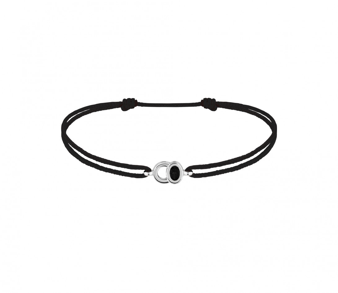 Bracelet cordon Edition Spéciale noir carbone ovale noir en or blanc - vue 1