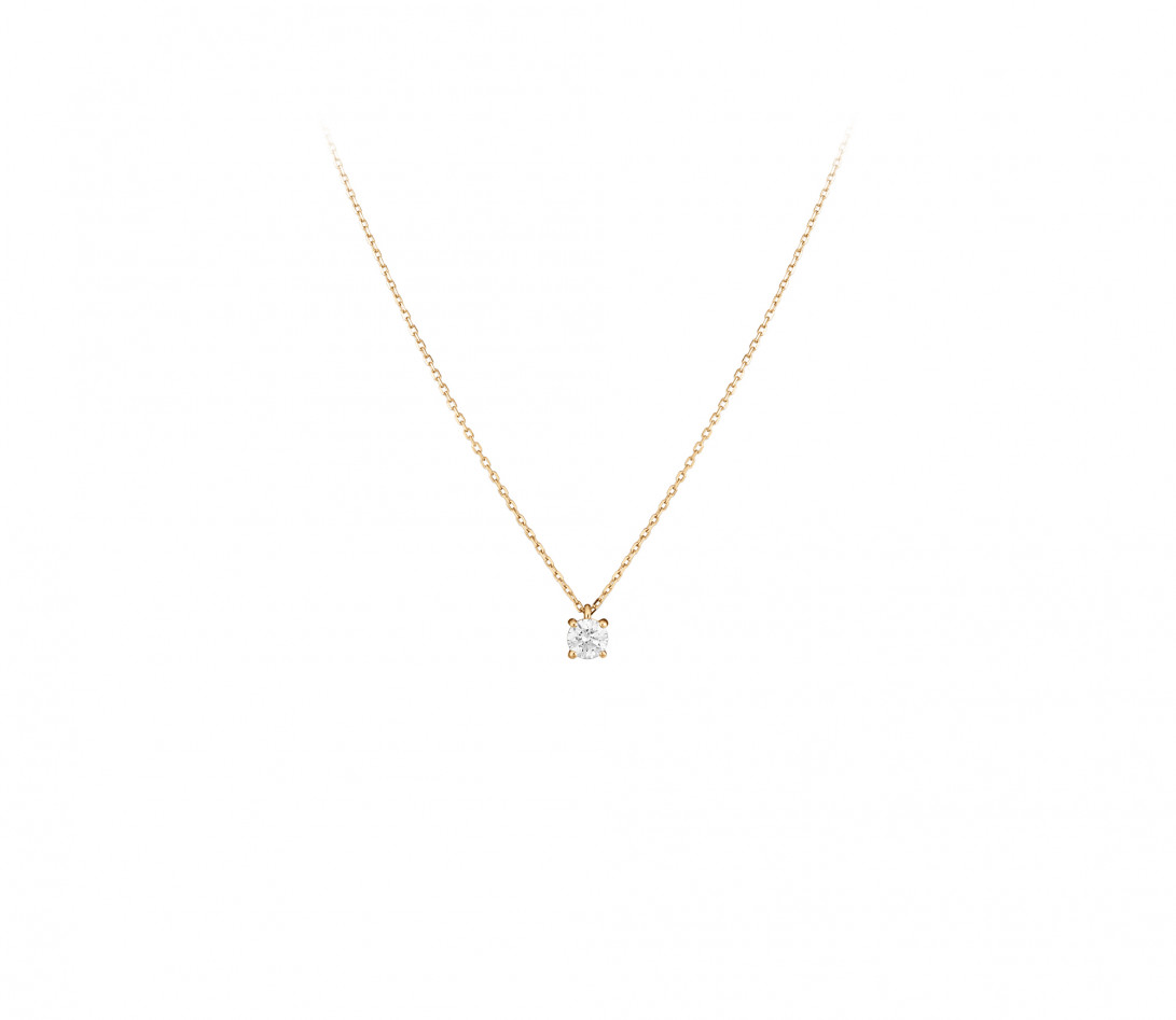 Collier quatre griffes - Or jaune 18K (2,00 g), diamant 0,2 ct - Face