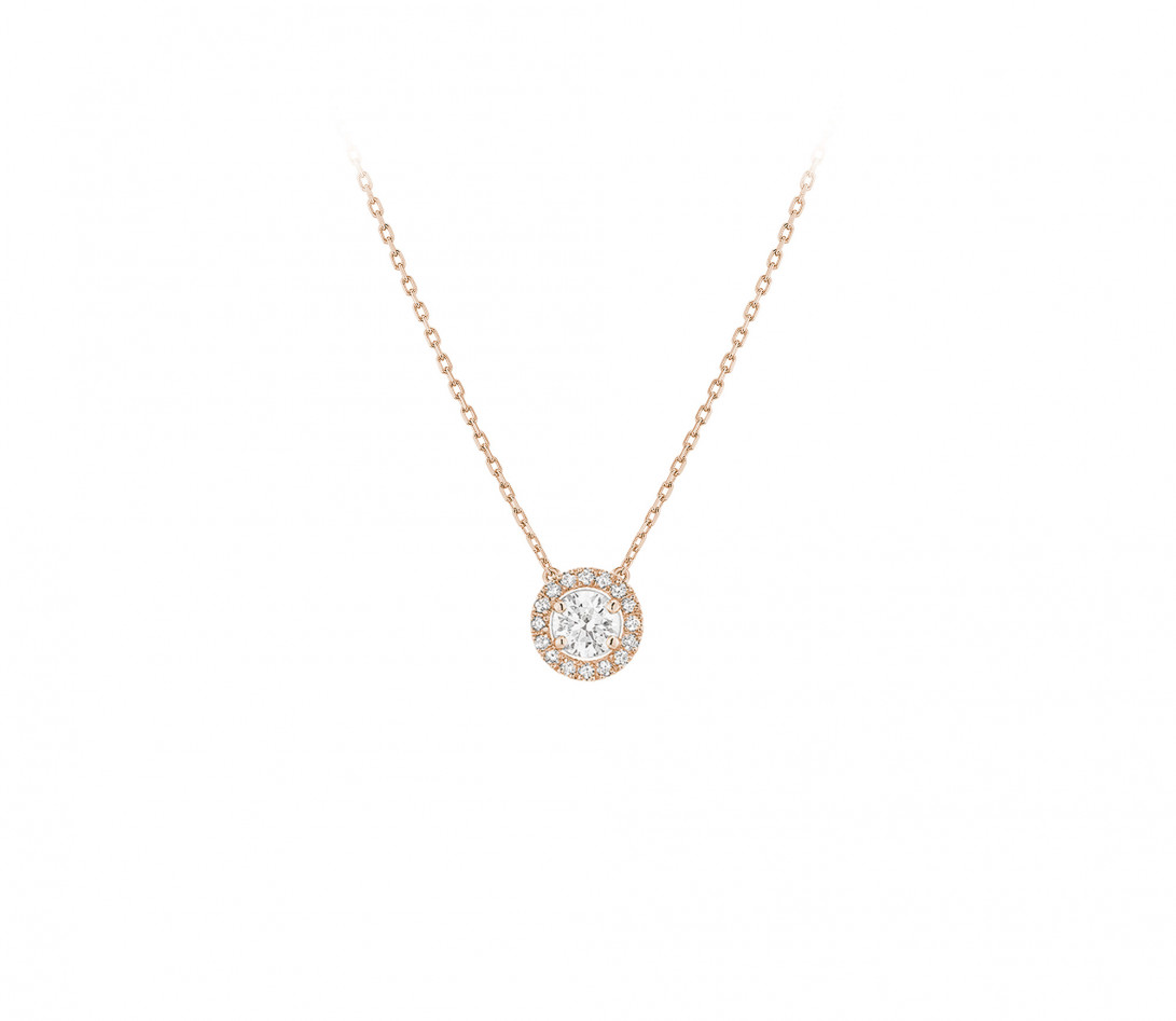 Collier Halo - Or rose 18K (4,00 g), diamants 0,9 cts - Face
