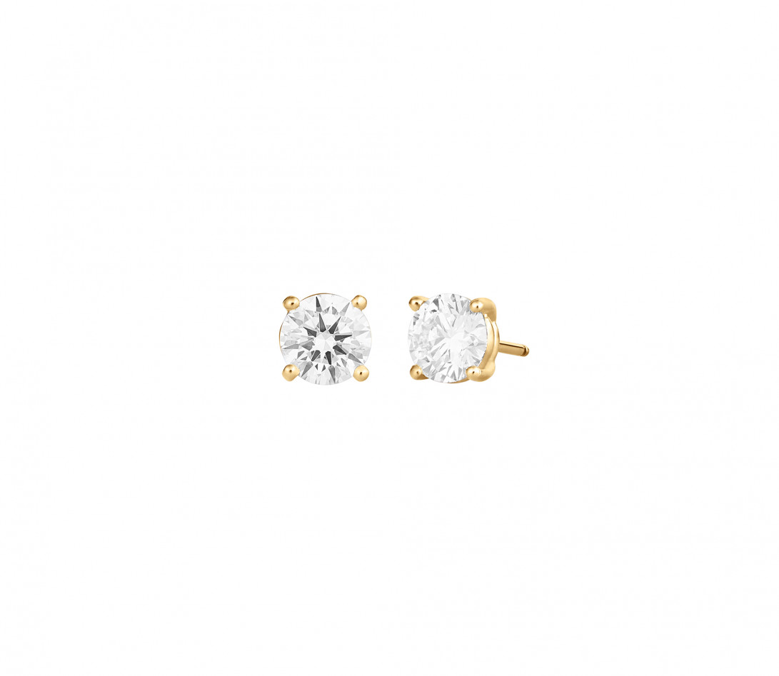 Puces d’oreilles quatre griffes - Or jaune 18K (2,00 g), diamant 1,4 ct