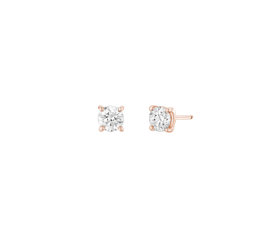Puces d’oreilles quatre griffes - Or rose 18K (2,00 g), diamant 1 ct