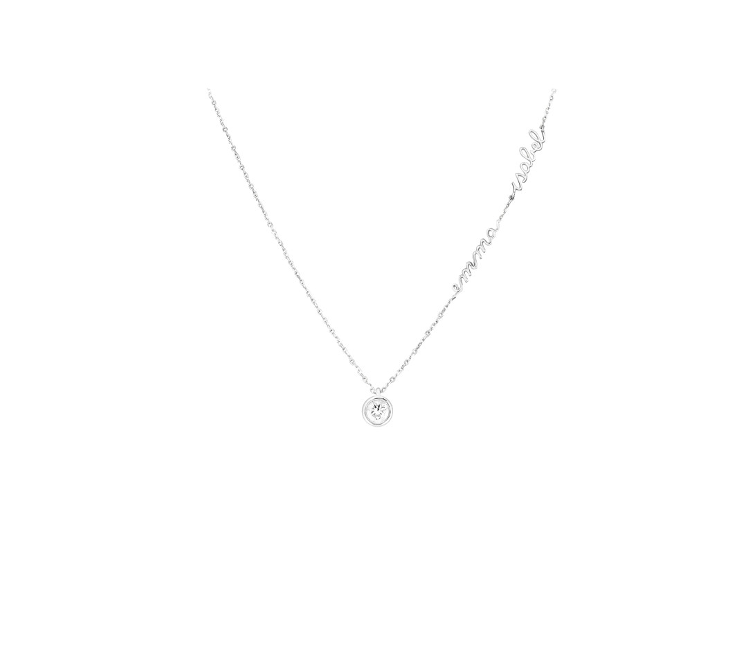 Collier ORIGINE personnalisé 2 prénoms en or blanc 18K et diamants de synthèse - Courbet - Porté