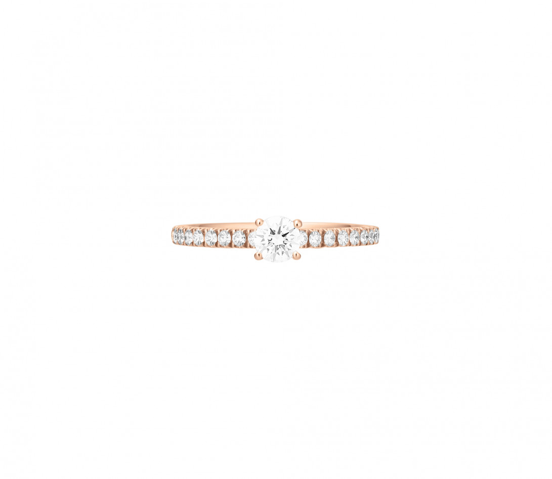 Solitaire quatre griffes - Or rose 18K (2,20 g), diamants 0,3 cts - Face