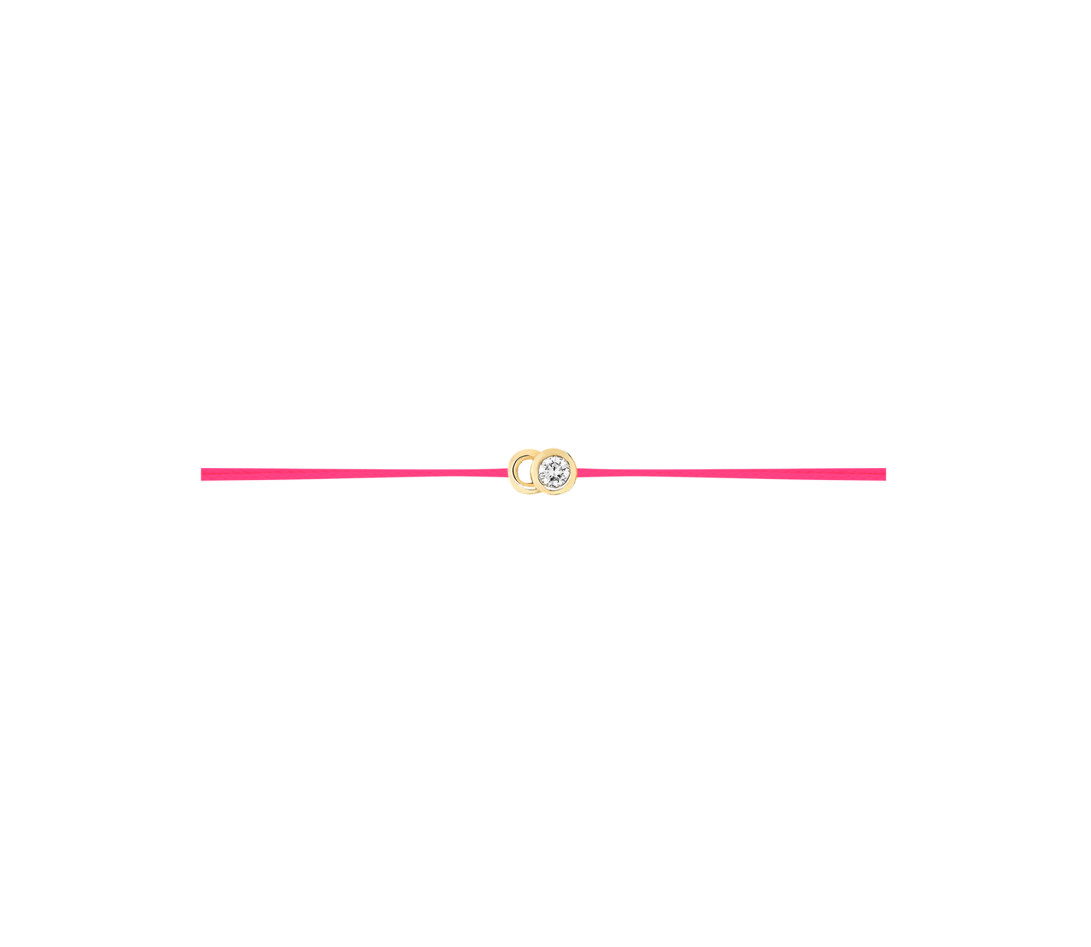 Bracelet cordon LET'S COMMIT rose fluo en or jaune - Profil