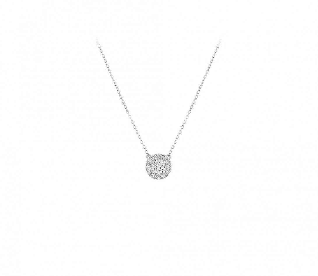 Collier Halo en or blanc et diamants de synthèse 0,4ct